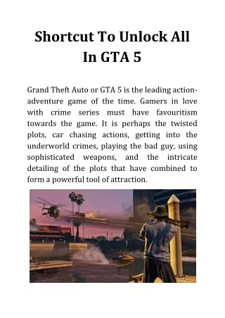 Shortcut To Unlock All In GTA 5