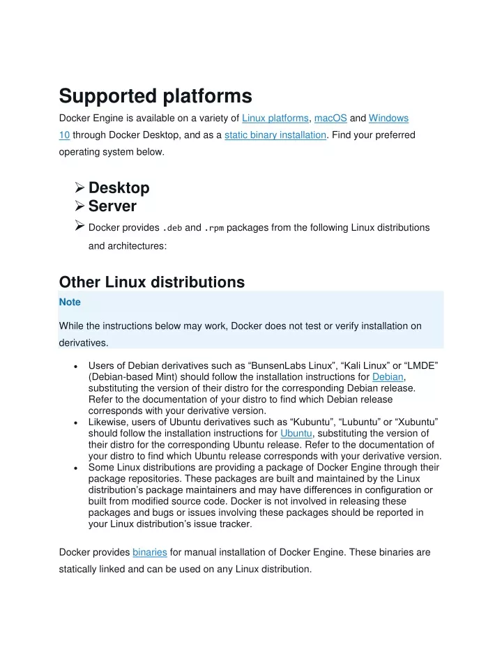 supported platforms docker engine is available