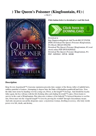 ^DOWNLOAD-PDF) The Queen's Poisoner (Kingfountain  #1) (P.D.F. FILE)