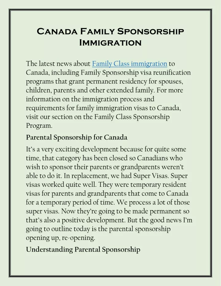 canada family sponsorship immigration