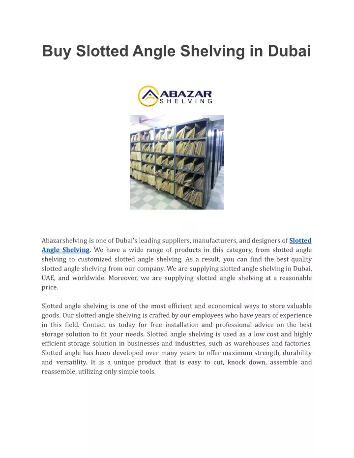 buy slotted angle shelving in dubai