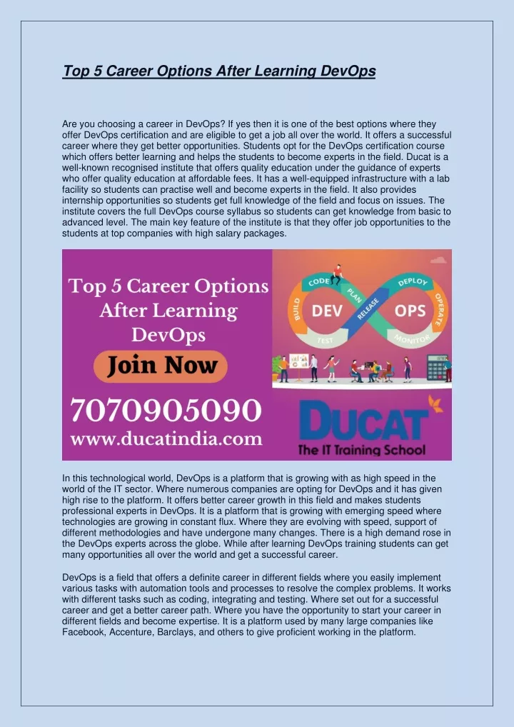 top 5 career options after learning devops