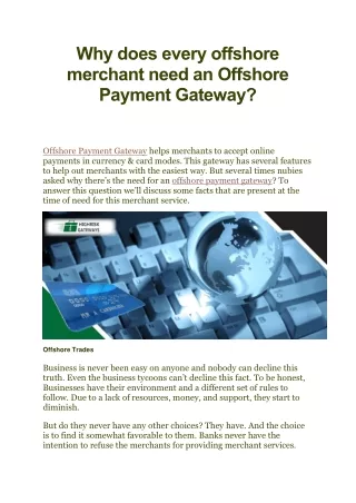 why does every offshore merchant need an offshore