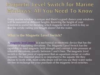 Magnetic Level Switch for Marine Windows All You Need To Know