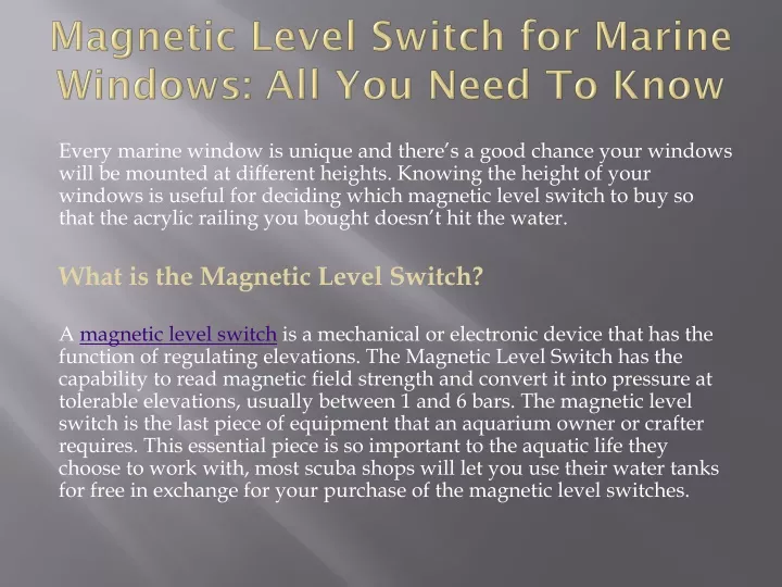magnetic level switch for marine windows all you need to know