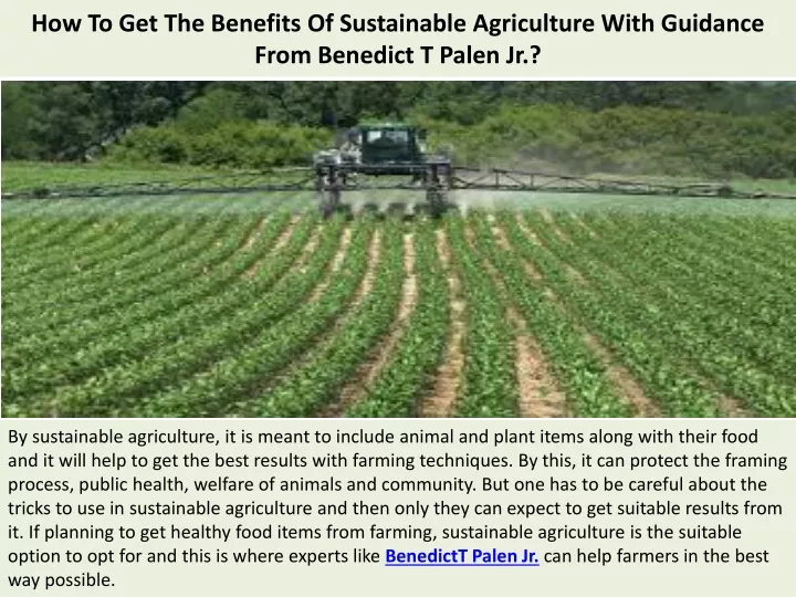 how to get the benefits of sustainable agriculture with guidance from benedict t palen jr