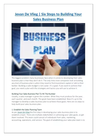 Six Steps to Building Your Sales Business Plan