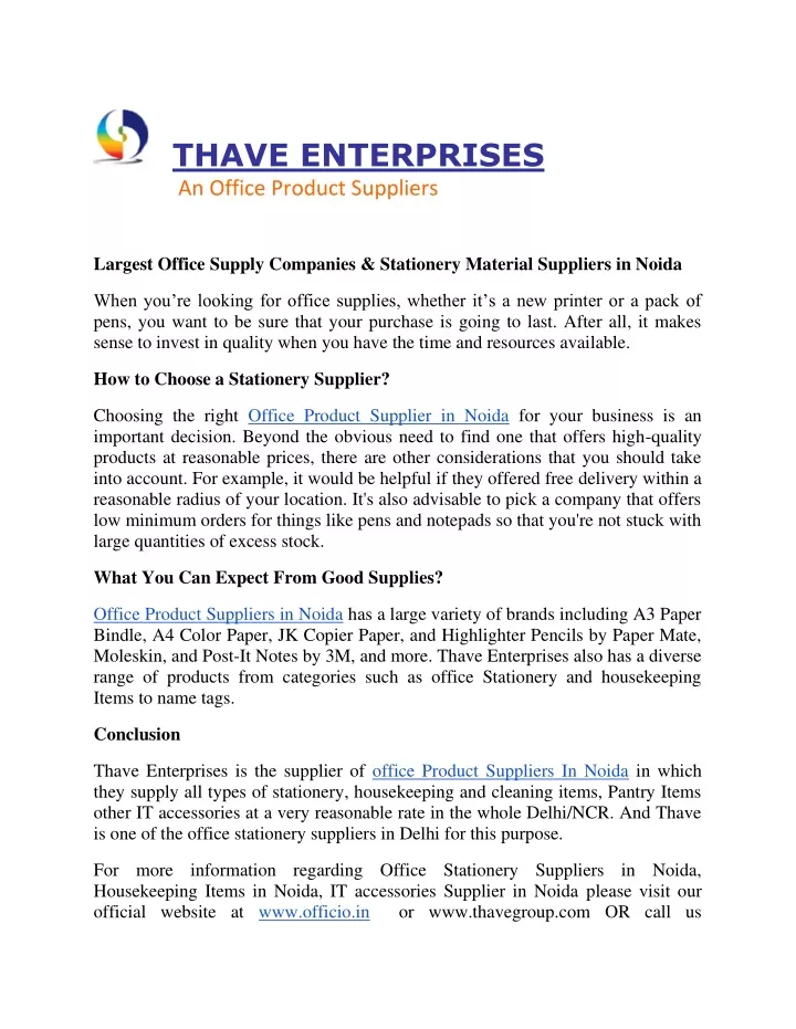 thave enterprises an office product suppliers