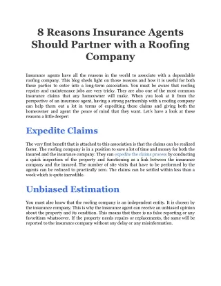 8 Reasons Insurance Agents Should Partner with a Roofing Company