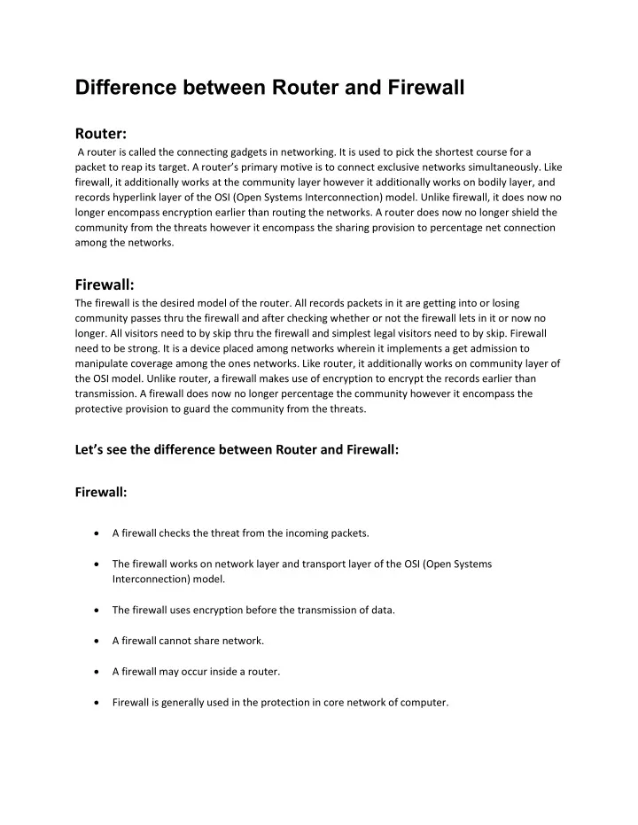 difference between router and firewall router