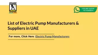List of Electric Pump Manufacturers & Suppliers in UAE