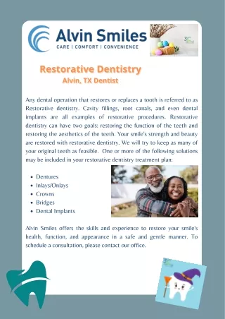 Restorative Dentistry Services at  Alvin Dental care in Alvin ,Texas