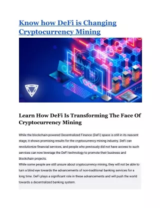 Know how DeFi is Changing Cryptocurrecy Mining