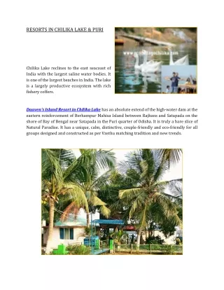 resorts in chilika lake puri