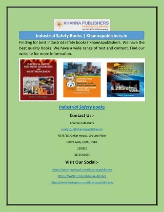 Industrial Safety Books | Khannapublishers.in