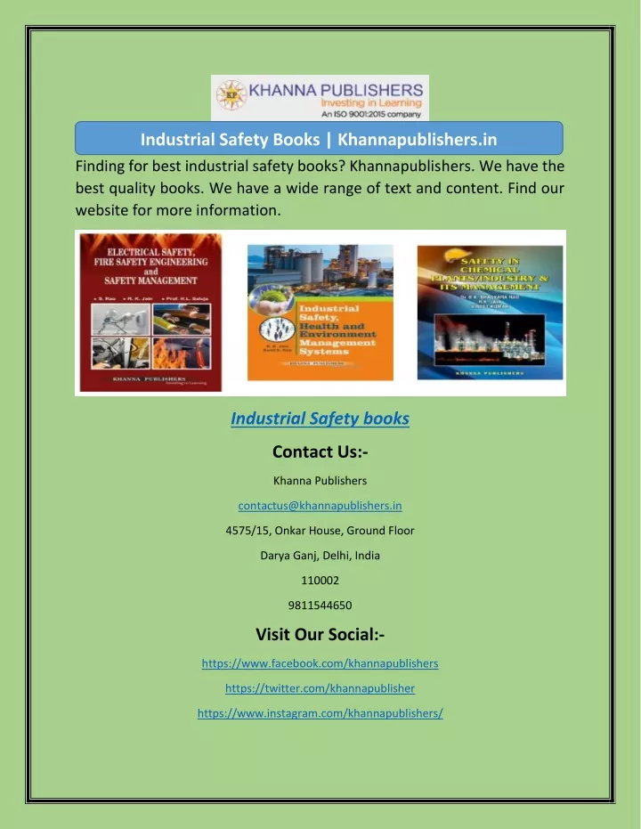 industrial safety books khannapublishers in
