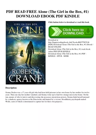 PDF READ FREE Alone (The Girl in the Box  #1) DOWNLOAD EBOOK PDF KINDLE