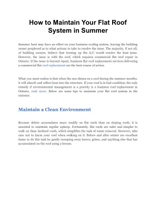 how to maintain your flat roof system in summer