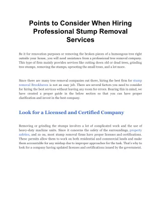 points to consider when hiring professional stump