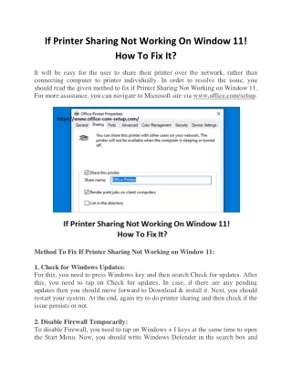 if printer sharing not working on window