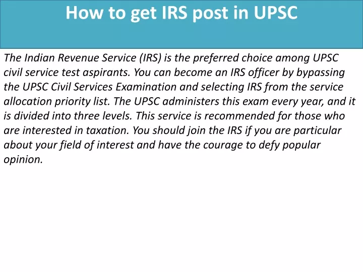 how to get irs post in upsc