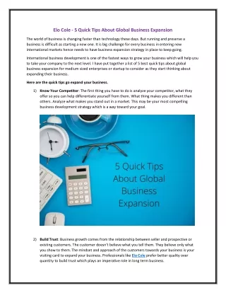 Elo Cole - 5 Quick Tips About Global Business Expansion