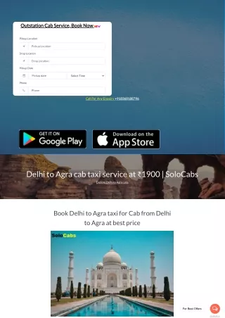 Delhi to Agra cab | Delhi to Agra taxi service SoloCabs