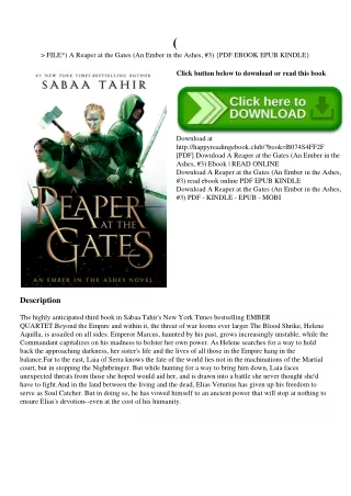 (P.D.F. FILE) A Reaper at the Gates (An Ember in the Ashes  #3) {PDF EBOOK EPUB KINDLE}