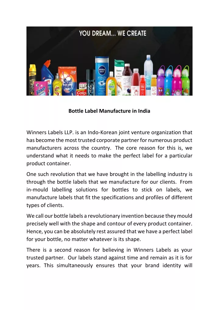 bottle label manufacture in india