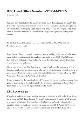 KBC Head Office Number