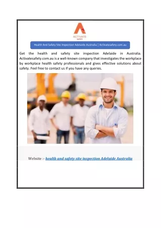 Health And Safety Site Inspection Adelaide Australia  Activatesafety.com.au