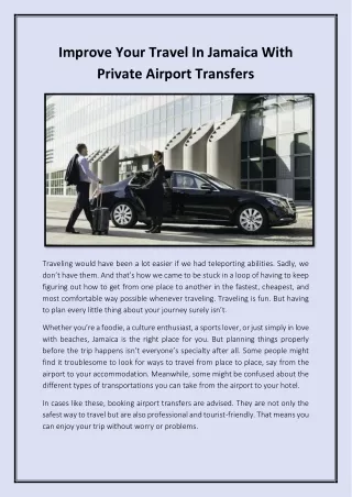 Improve Your Travel In Jamaica With Private Airport Transfers