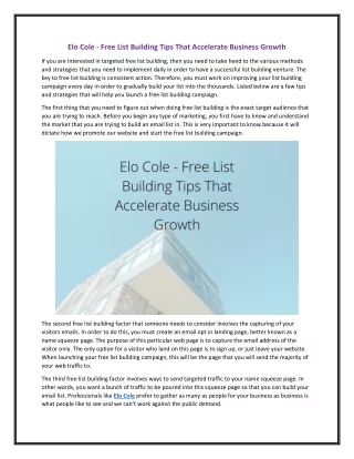 Elo Cole - Free List Building Tips That Accelerate Business Growth