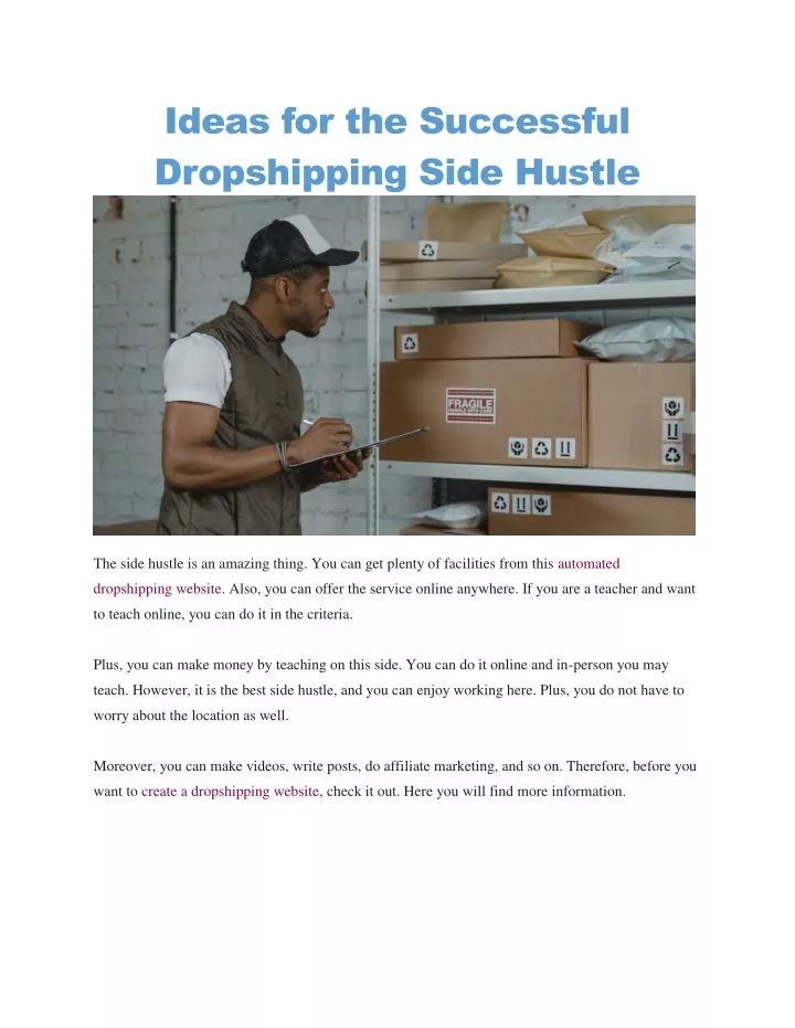 ideas for the successful dropshipping side hustle