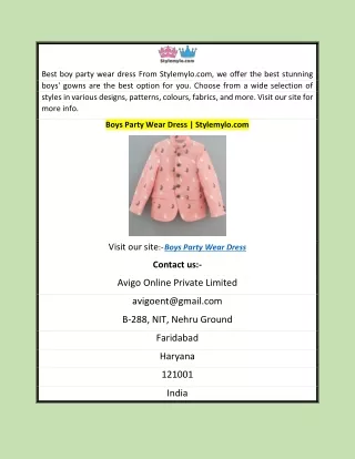 Boys Party Wear Dress | Stylemylo.com