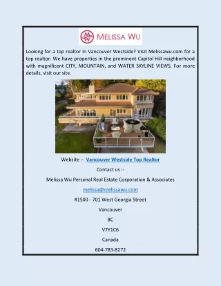 Vancouver Westside Top Realtor | Melissawu.com