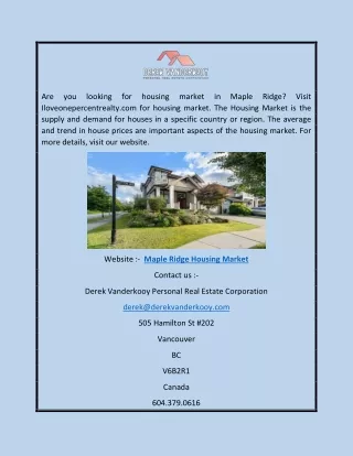 Maple Ridge Housing Market | Iloveonepercentrealty.com