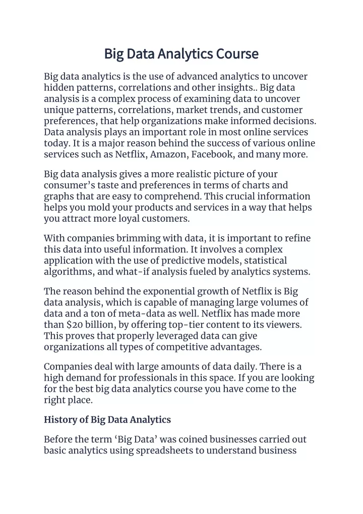 big data analytics course big data analytics