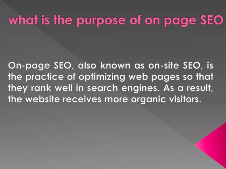 what is the purpose of on page seo