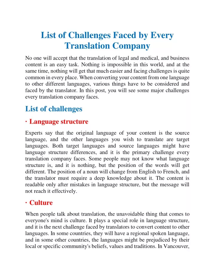 list of challenges faced by every translation