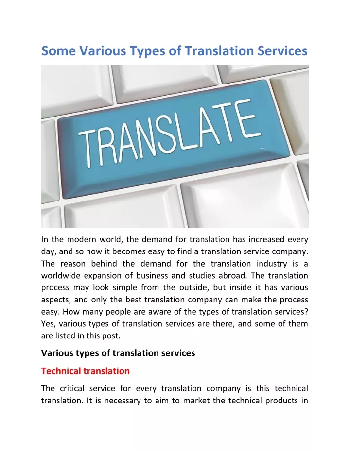 some various types of translation services