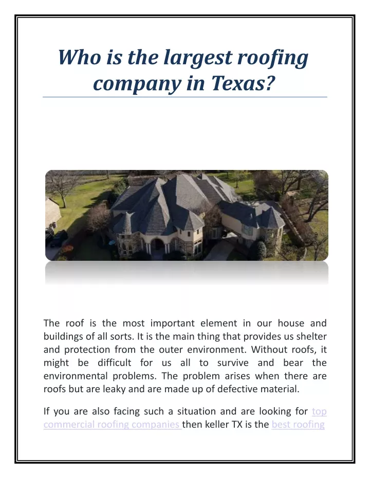 who is the largest roofing company in texas