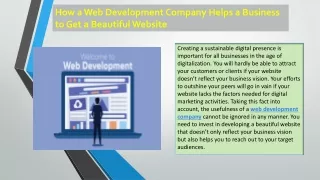 How a Web Development Company Helps a Business to Get a Beautiful Website