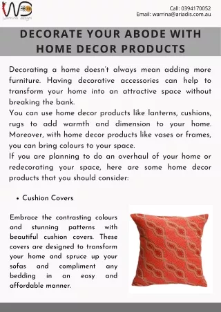 Decorate Your Abode With Home Decor Products