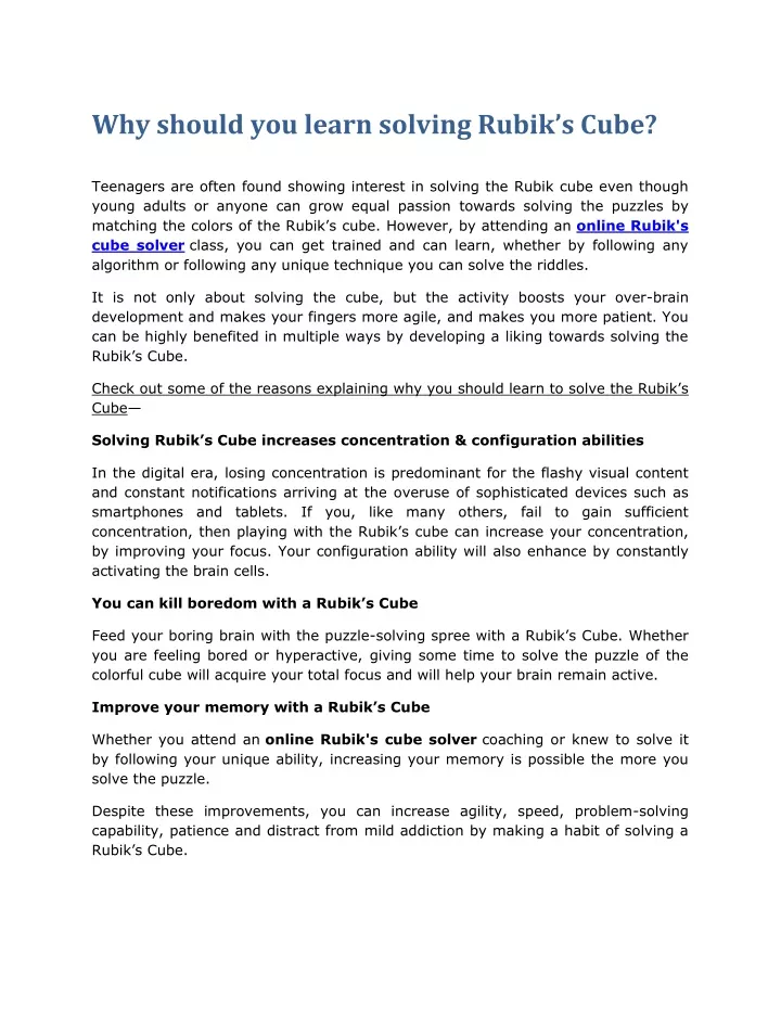 why should you learn solving rubik s cube