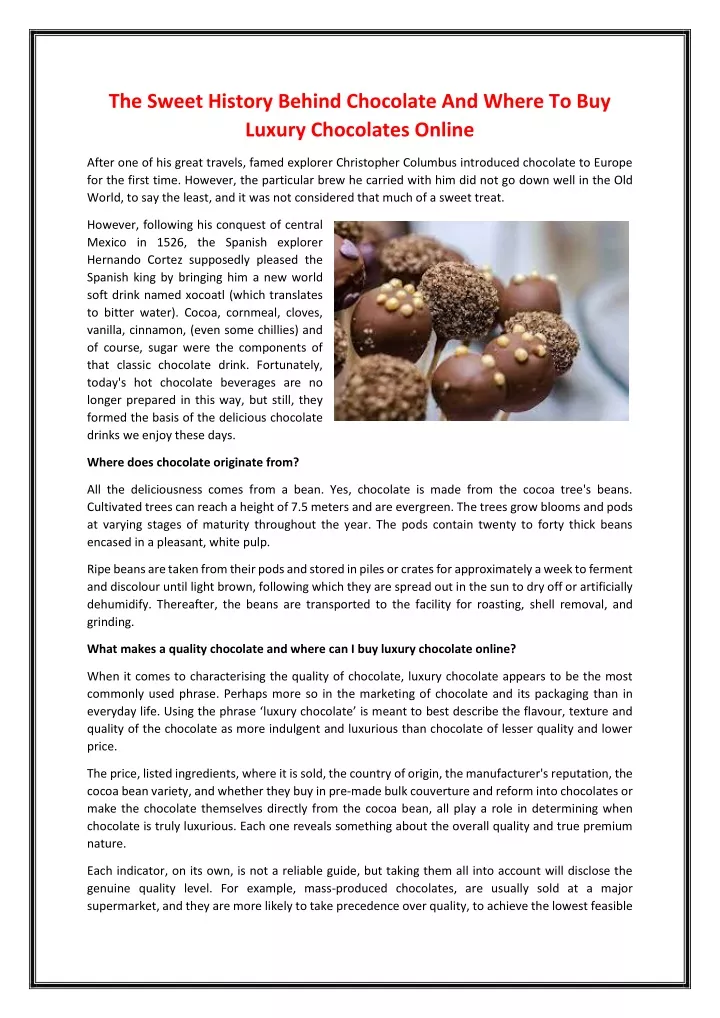 PPT - The Sweet History Behind Chocolate And Where To Buy Luxury ...