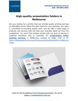 High-quality presentation folders in Melbourne