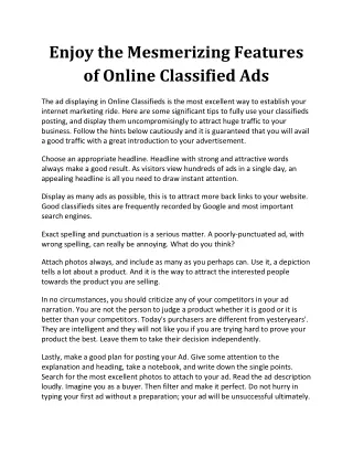 Enjoy The Mesmerizing Features of Online Classified Ads