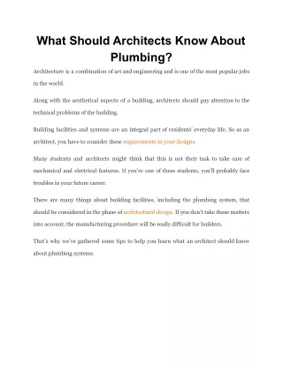 what should architects know about plumbing