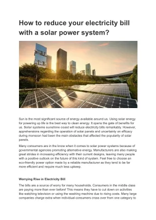 How to reduce your electricity bill with a solar power system_